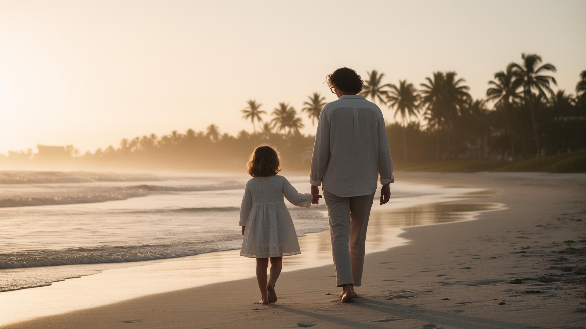 A parent and child walking together